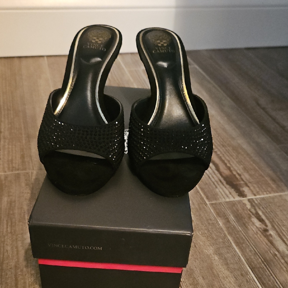 Vince Camuto Black Embellished Mules